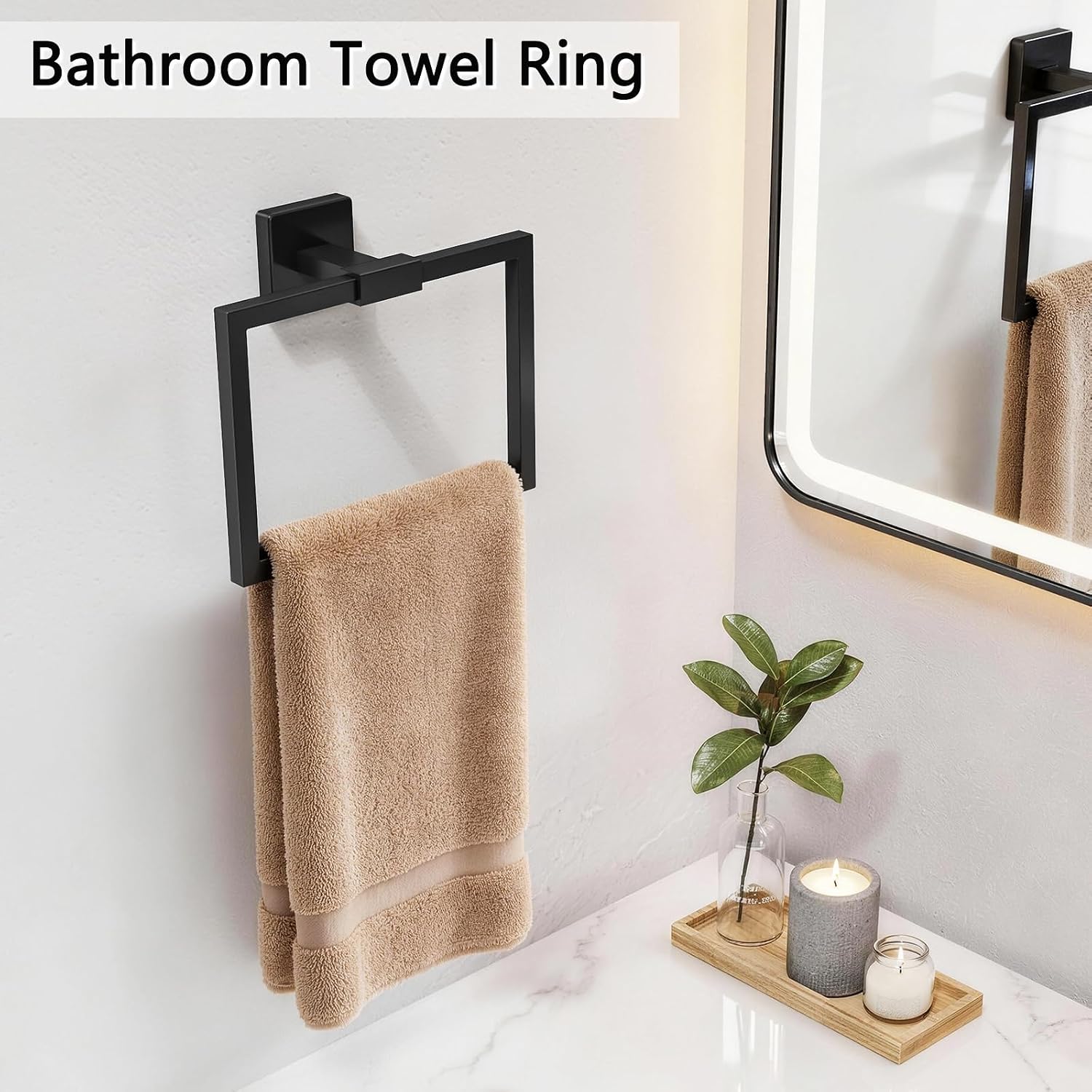CHJgroup Hand Towel Holder for Bathroom Wall, Square 180° Swivel Towel Ring