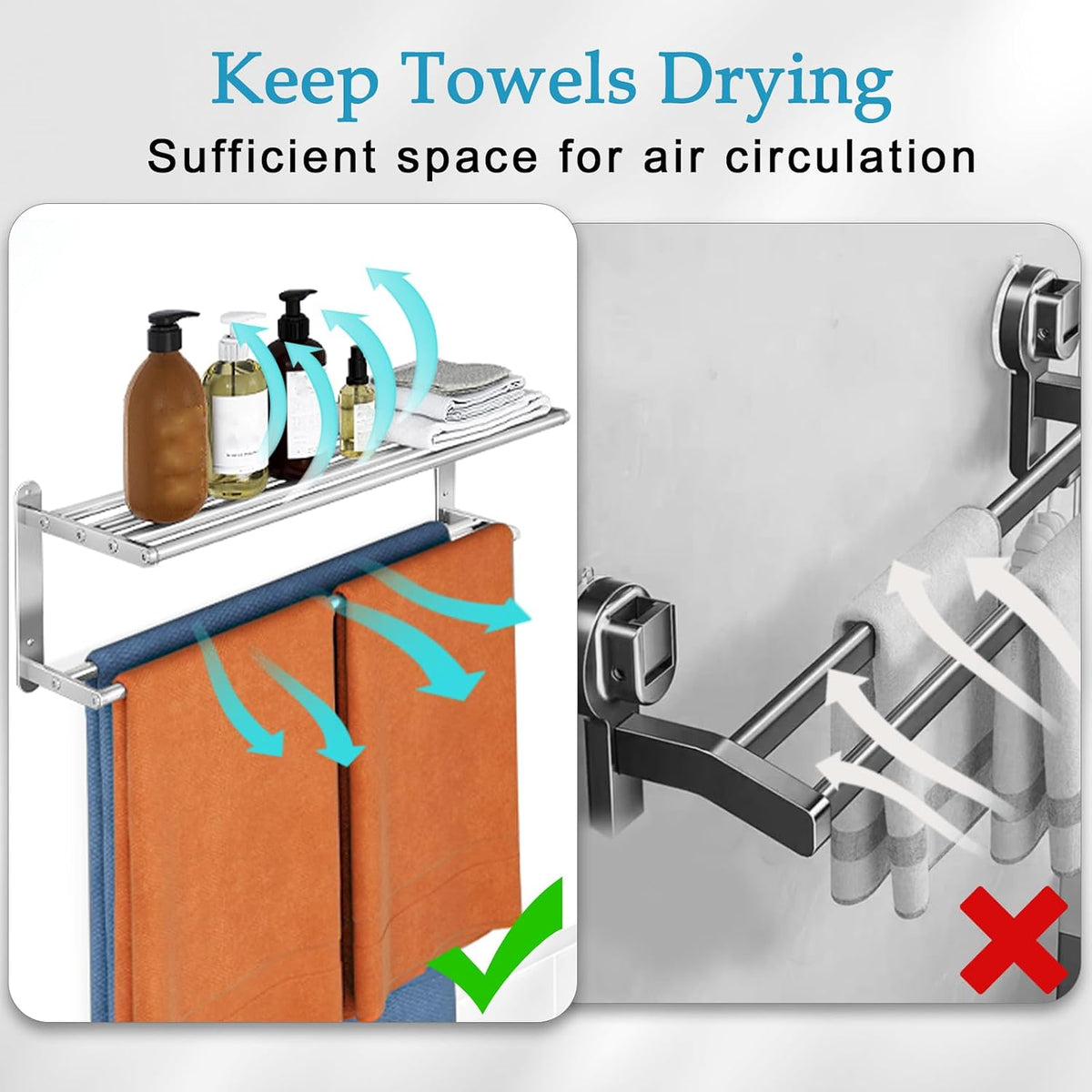 VOTZAAQ Towel Racks for Bathroom - 24 in Bath Towel Shelf with Double Towel Bar, Stainless Steel Towel Storage for Lavatory Wall Mounted, 2-Tier Towel Hanger Towel Holder, Brushed Nickel