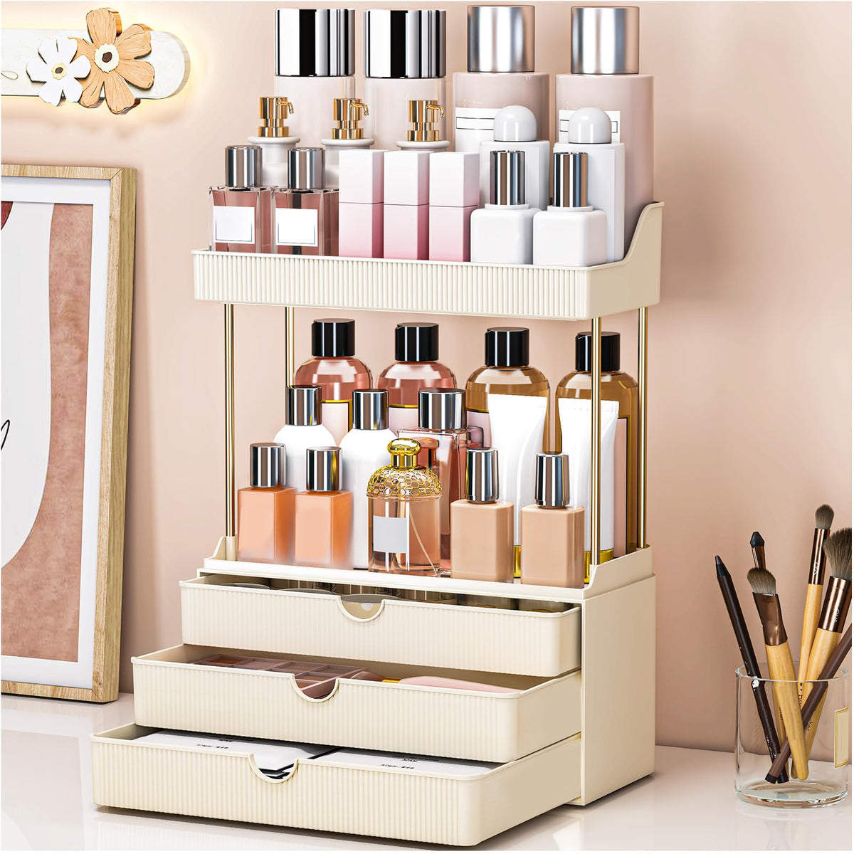 caktraie 3-Drawer 2-Tier Acrylic Makeup & Bathroom Vanity Organizer