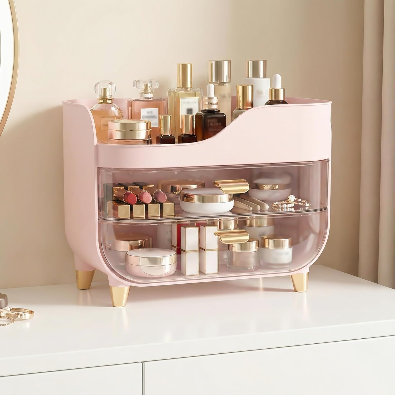 Makeup Organizer for Vanity with Large Smooth Drawers Extra Large Skincare Organizer for Bathroom Countertop and Dresser, Crystal Clear Cosmetic Storage Display Case for Beauty Products
