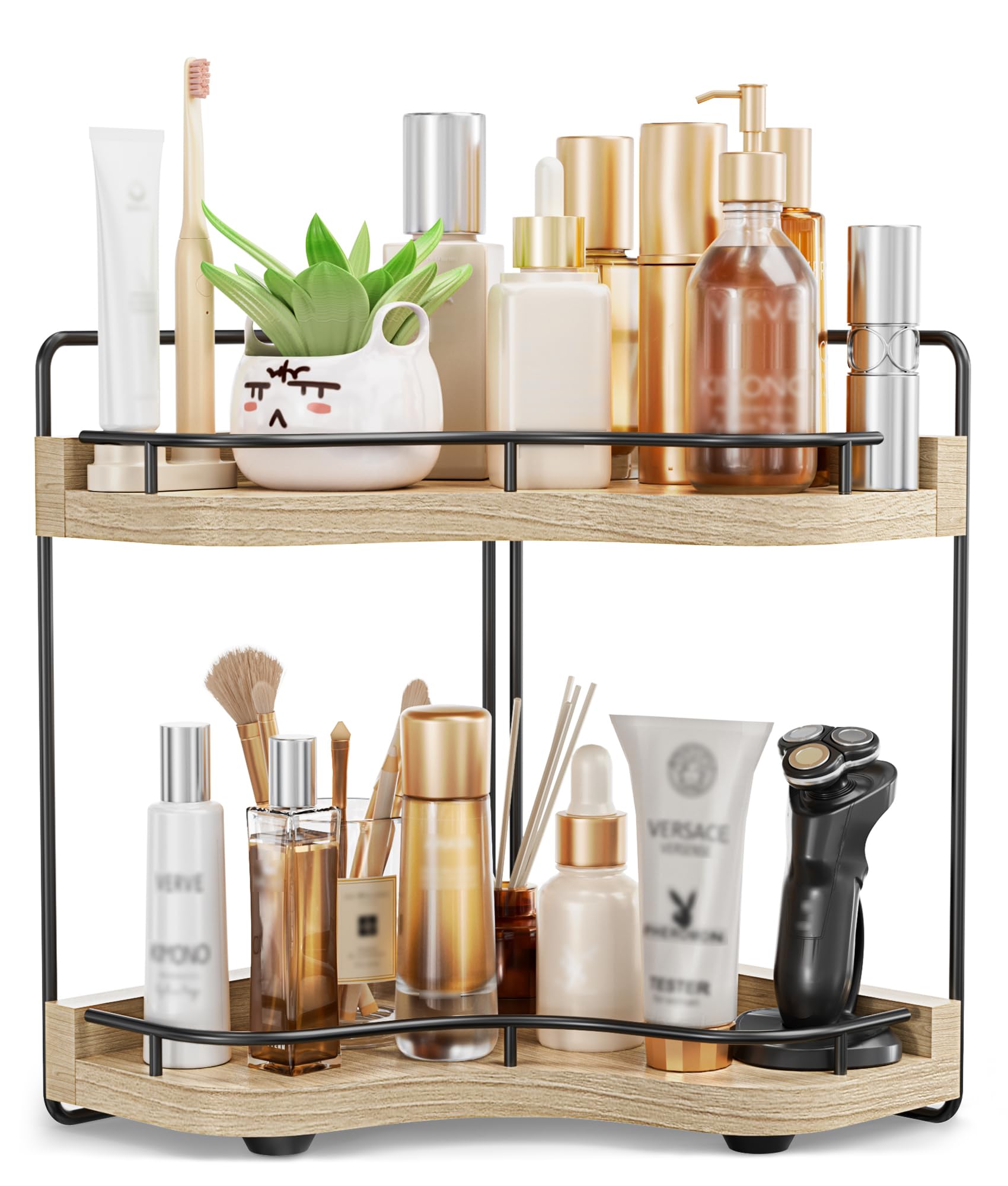 2-Tier Corner Bathroom Counter Organizer, Larger, Dark Brown
