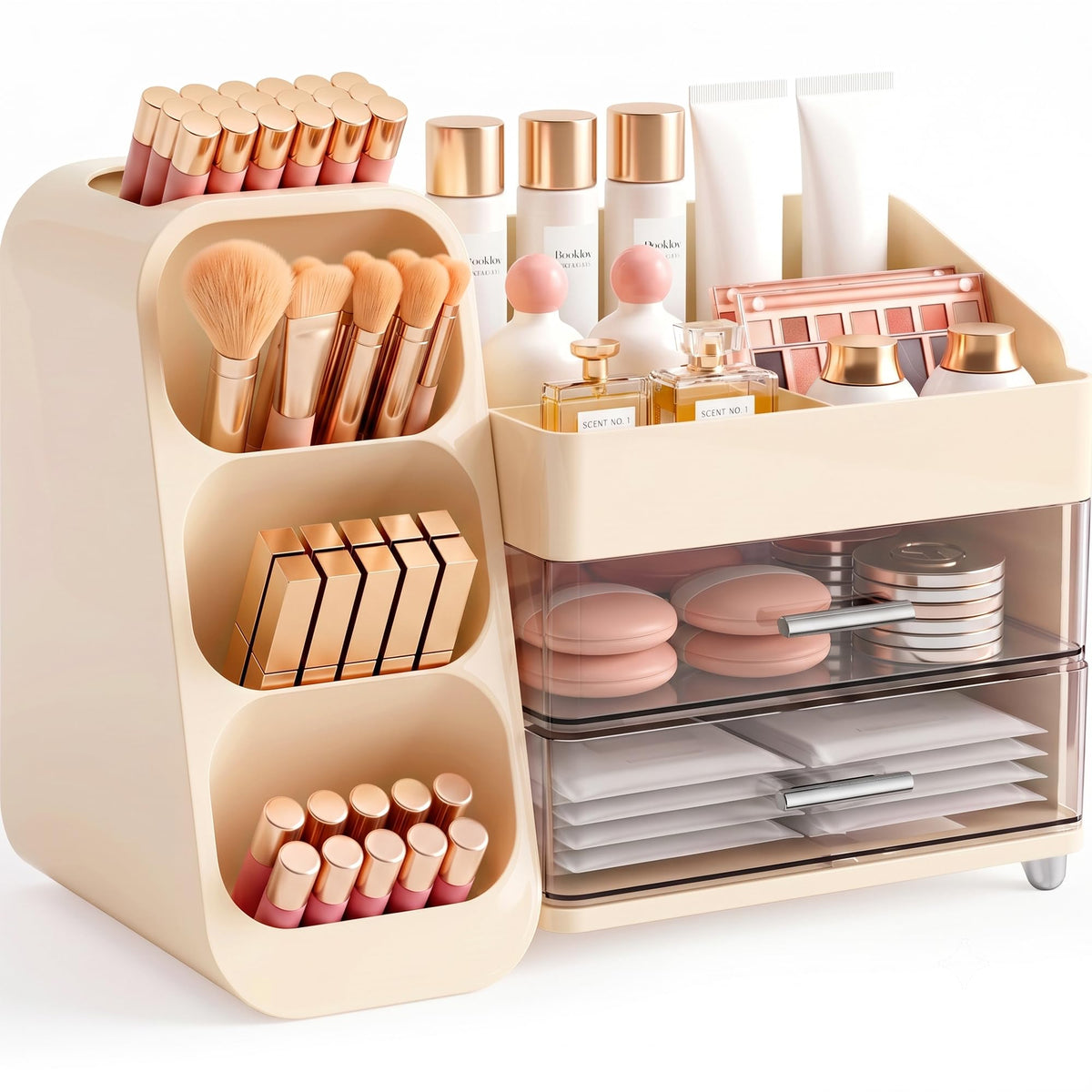 Booklov Large Makeup Organizer for Vanity Countertop, White