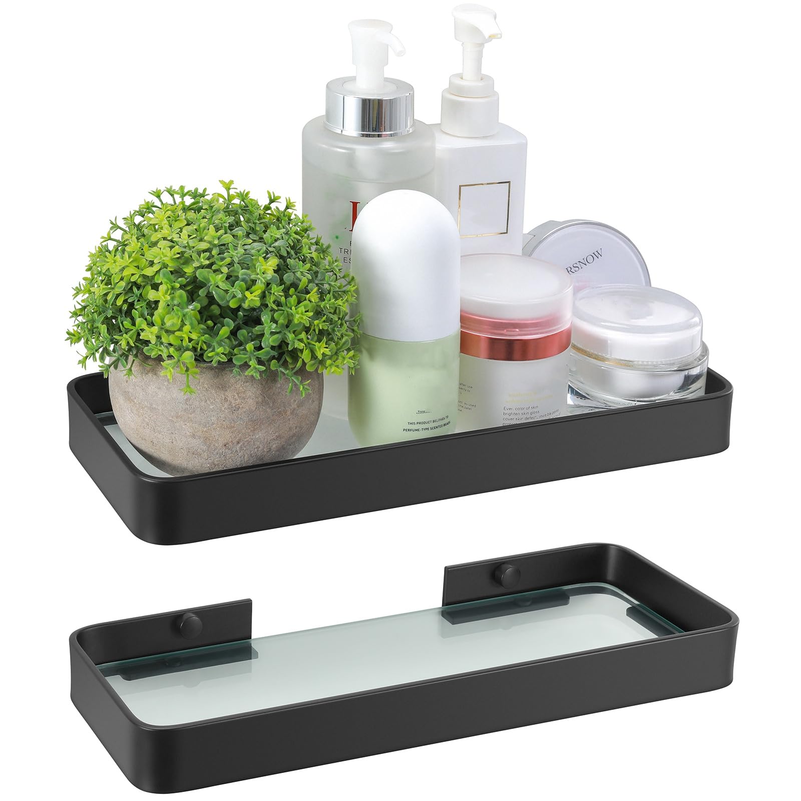 Z metnal Small Glass Bathroom Shelves, Matte Black Floating Shelf, Mini Wall Shelf Organizer, Wall Mounted (Dark Glass, 8 inch/20cm)