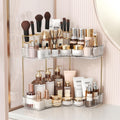 BEFSOP Corner Bathroom Counter Organizer, Upgraded 3-Tier Makeup Organizer Countertop with Makeup Brush Holder, Skincare Exquisite Vanity Organizers Countertop Bathroom Storage Dresser(CLEAR)