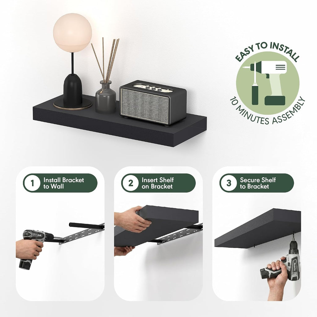 Furinno Tanna Floating Shelves for Wall, Bathroom Wall Shelf, Americano