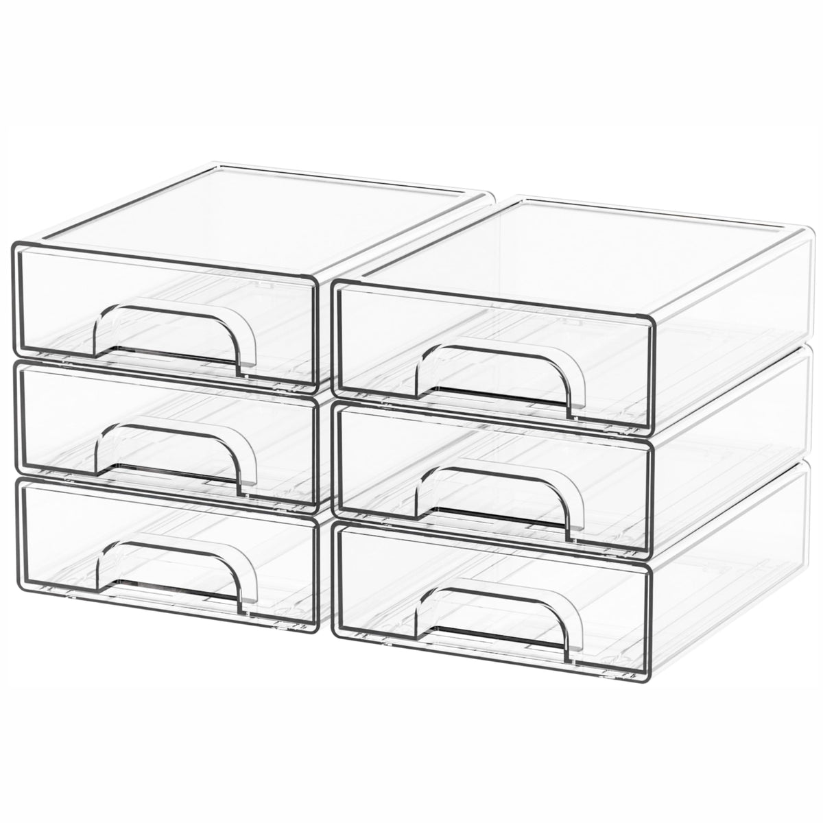 Yieach 4 Pack Clear Stackable Storage Drawers,4.4'' Tall Acrylic Drawer Containers for Organizing,Bathroom Organizers and Storage Bin Box,Plastic Makeup,Medicine Organizer Bins for Cabinet,Undersink