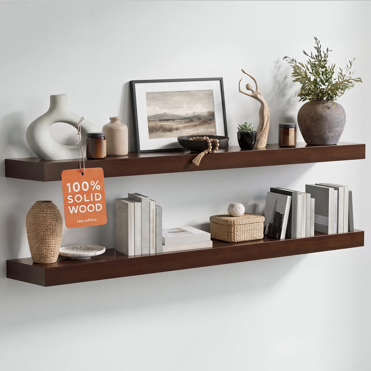 Homeforia 24 Inch Floating Shelves, High-End Solid Pine Wood, Set of 2