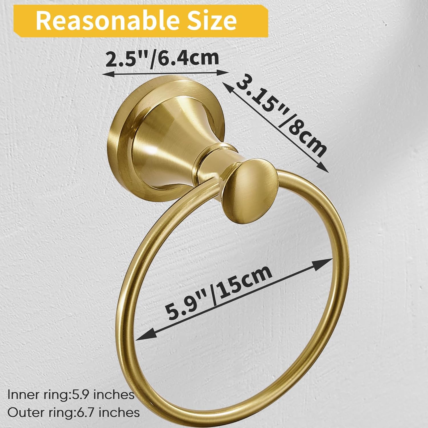 BESy Towel Ring, Bathroom Hand Towel Holder Wall Mounted Brushed Gold