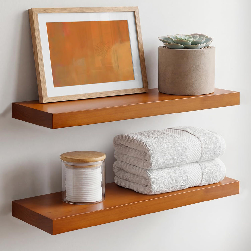 Homeforia 24 Inch Floating Shelves, High-End Solid Pine Wood, Set of 2
