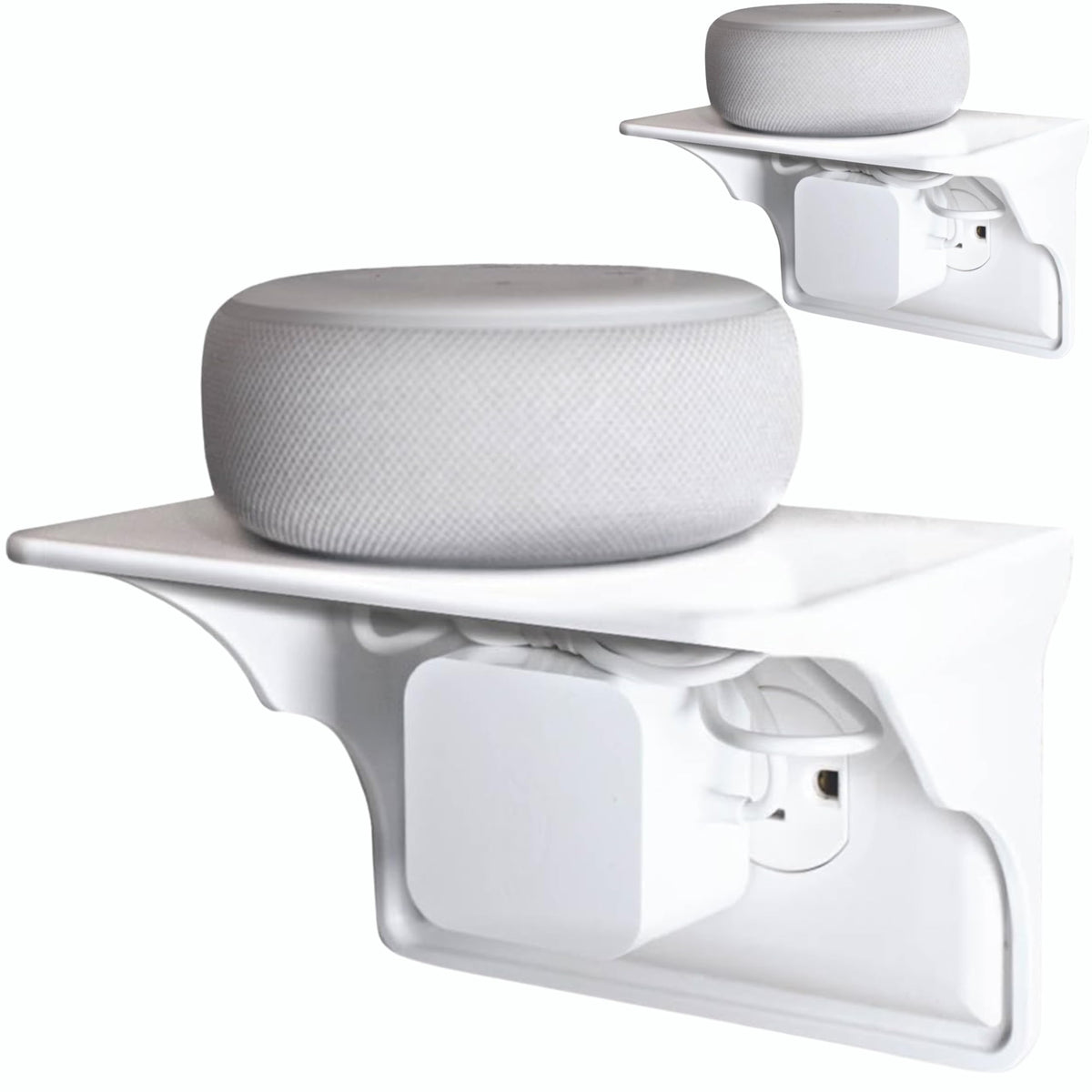 Power Perch Outlet Shelf with Cord Storage Strap, Plug Shelf White 2-Pack