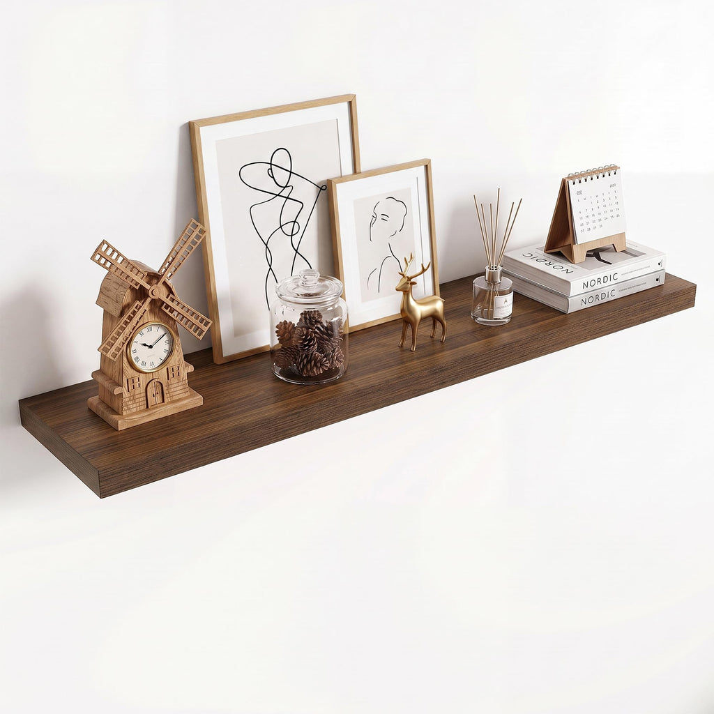 36in Floating Shelves for wall Set of 2, Black Wall Mounted Shelf 9.3in Deep for Wall Decor, Hanging Shelf 1.5in Thick for Living Room, Bedroom, Bathroom, Kitchen, Office
