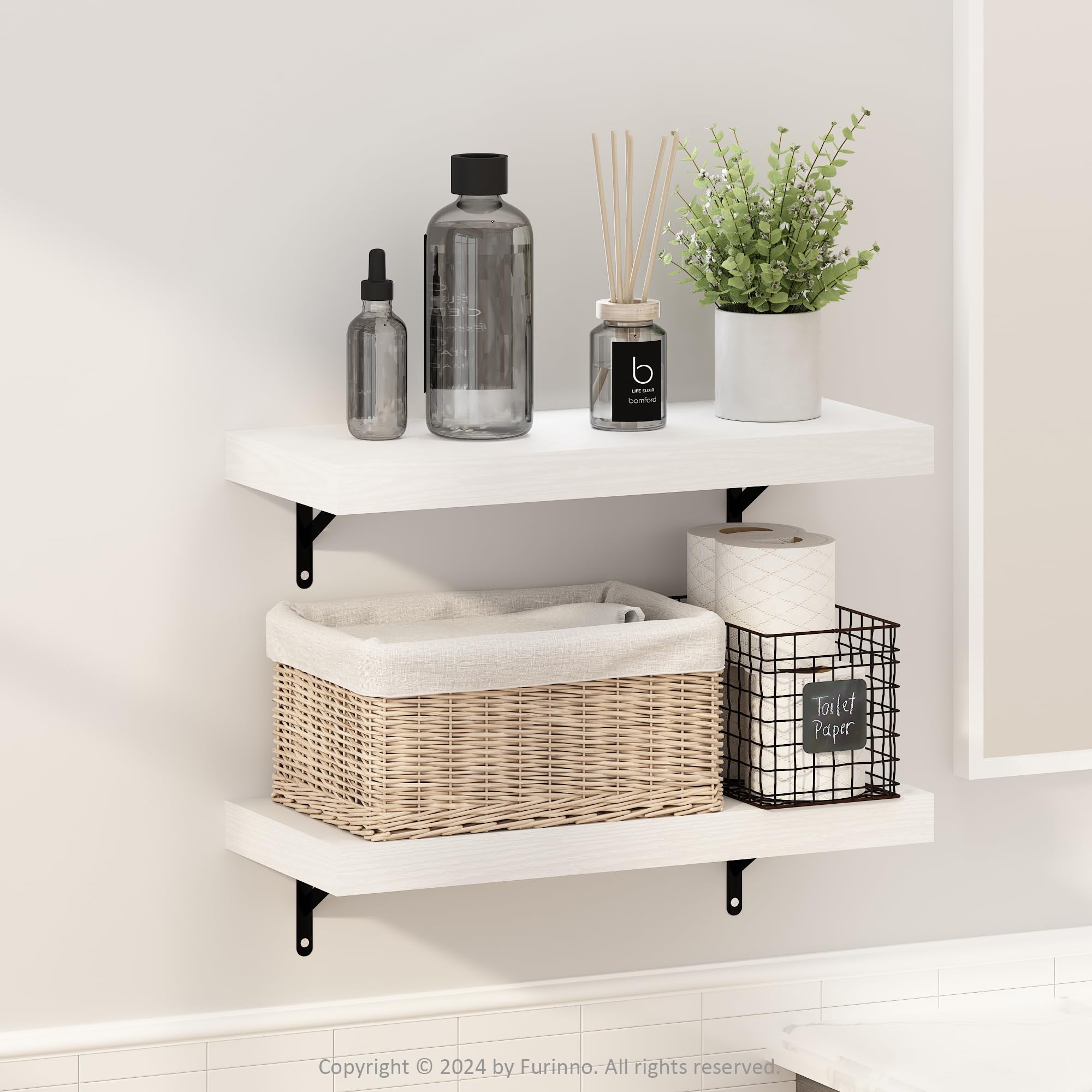 Furinno Tanna Floating Shelves for Wall Set of 2, 22-Inch Bathroom Wall Shelf, Wall Mounted Shelf, for Bathroom Organizers and Storage, Living Room, Natural