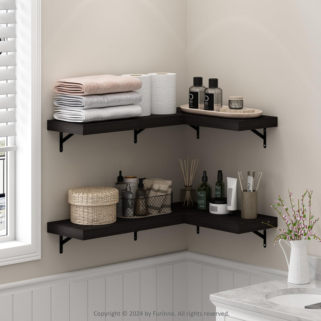 Furinno Tanna Floating Shelves for Wall Set of 2, 15-Inch Bathroom Wall Shelf, Wall Mounted Shelf, for Bathroom Organizers and Storage, Living Room, White Texture