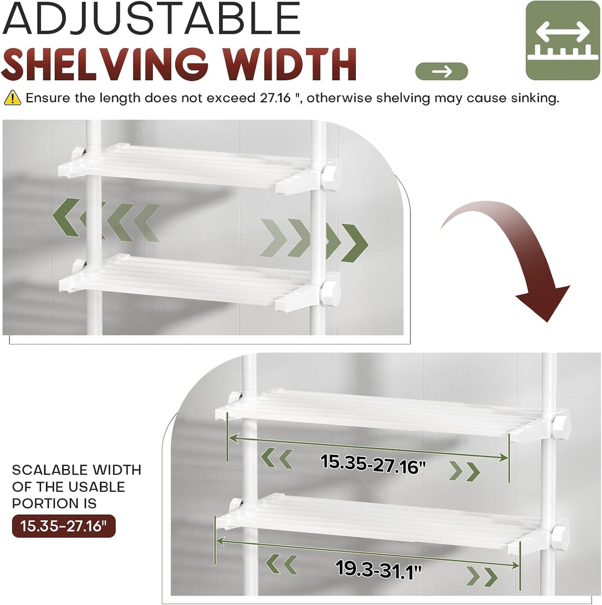 Goovilla Over The Toilet Storage Shelf, 64-124inch(H) 15-27inch(W), White