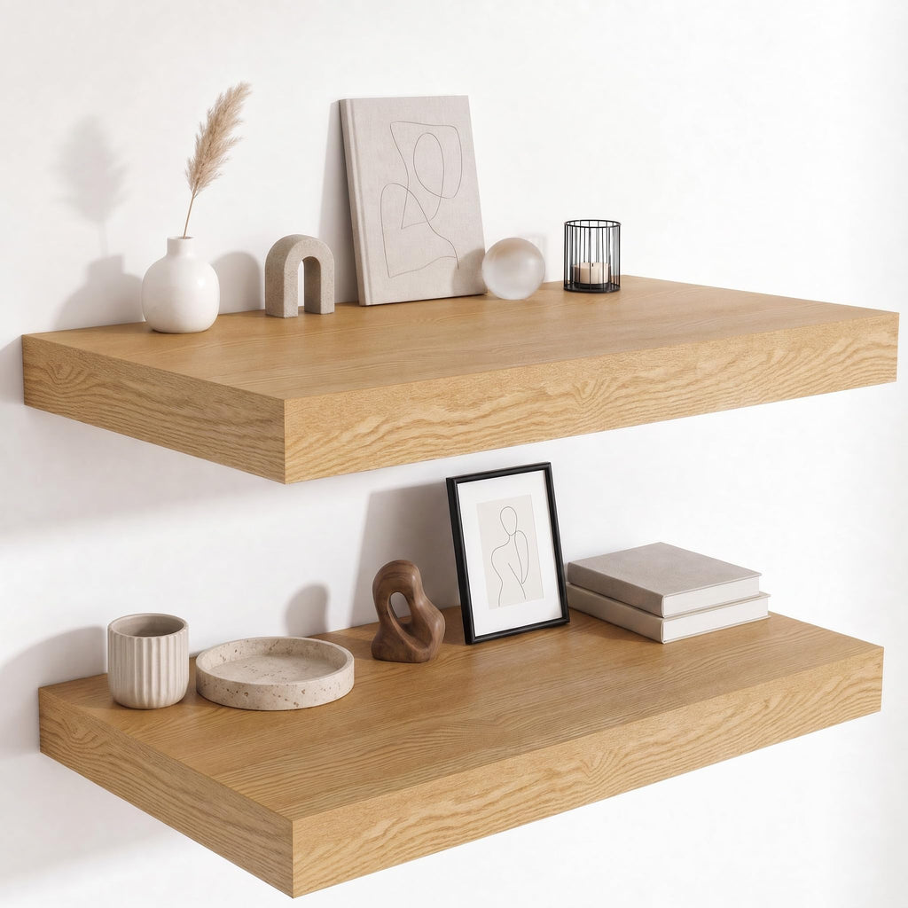 Deep Floating Shelves for Wall, 12 Inch Wide Small Wall Shelves Set of 2, 2 Inch Thick Invisible Wall Mounted Shelves for Bathroom Bedroom Nursery,Walnut Color