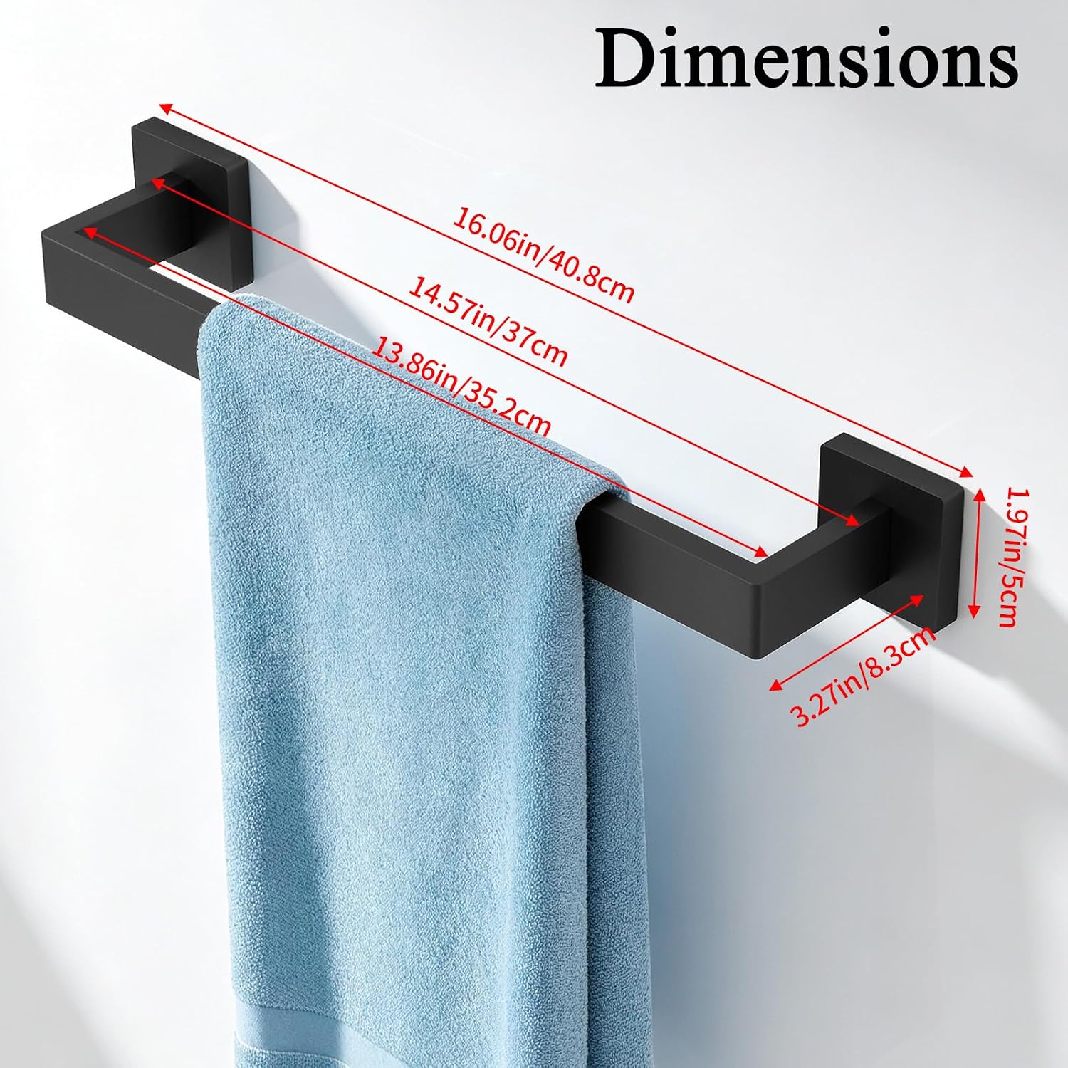 FLE Towel Bar, Black Wall Mount Towel Holder for Bathroom Kitchen,16 Inch
