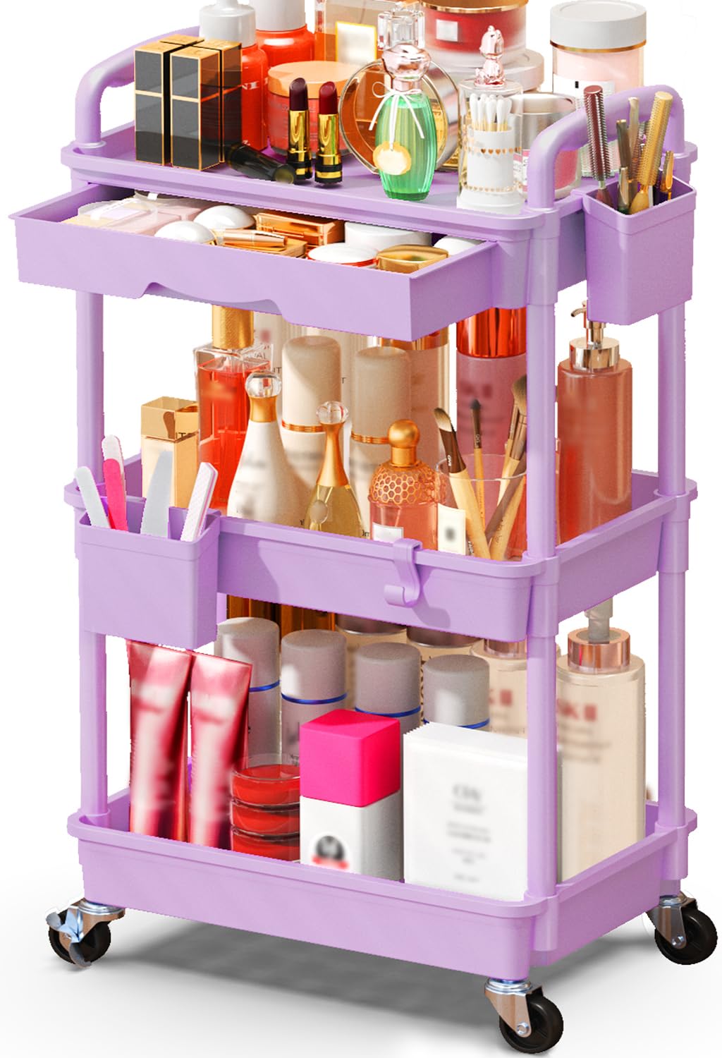 SUNALLY Rolling Makeup Cart with Drawers, Rolling Vanity Nail Cart, White