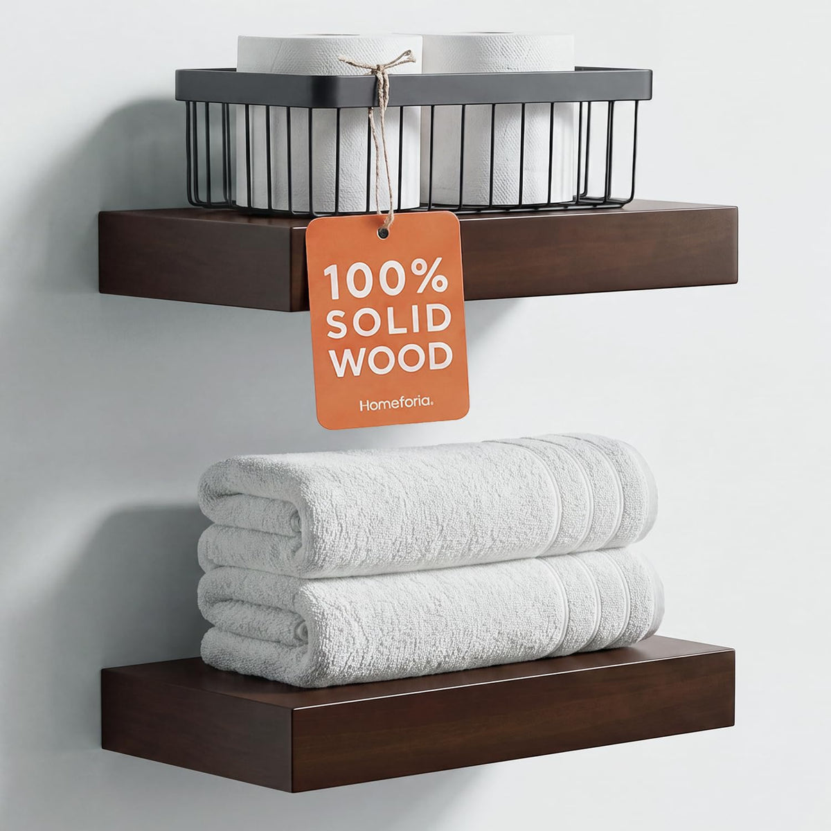Homeforia 24 Inch Floating Shelves, High-End Solid Pine Wood, Set of 2