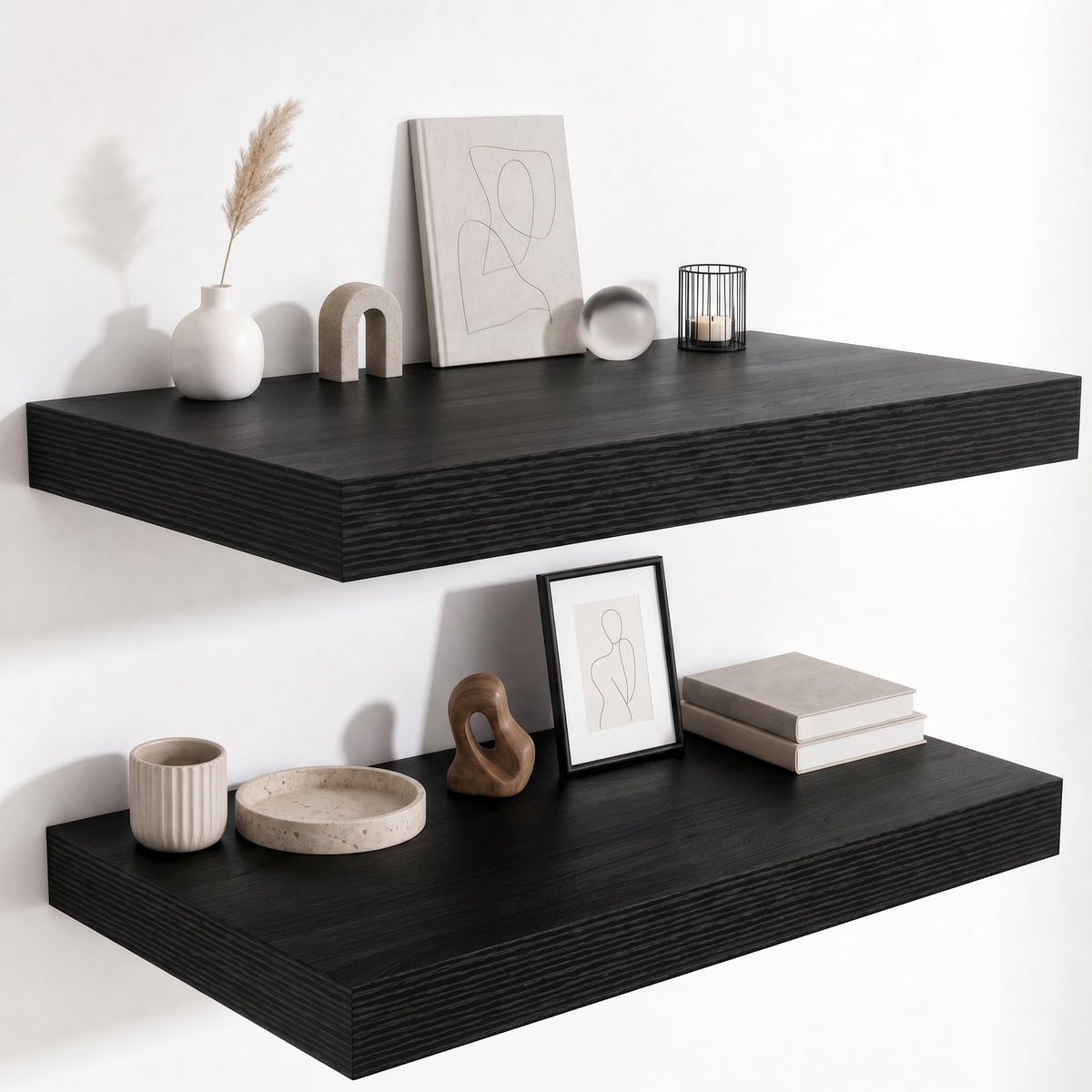 Deep Floating Shelves for Wall, 12 Inch Wide Small Wall Shelves Set of 2, 2 Inch Thick Invisible Wall Mounted Shelves for Bathroom Bedroom Nursery,Walnut Color