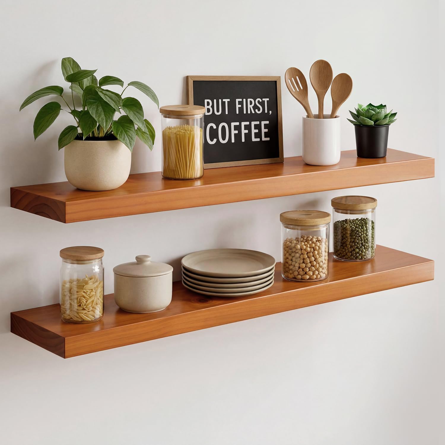 Homeforia 24 Inch Floating Shelves, High-End Solid Pine Wood, Set of 2