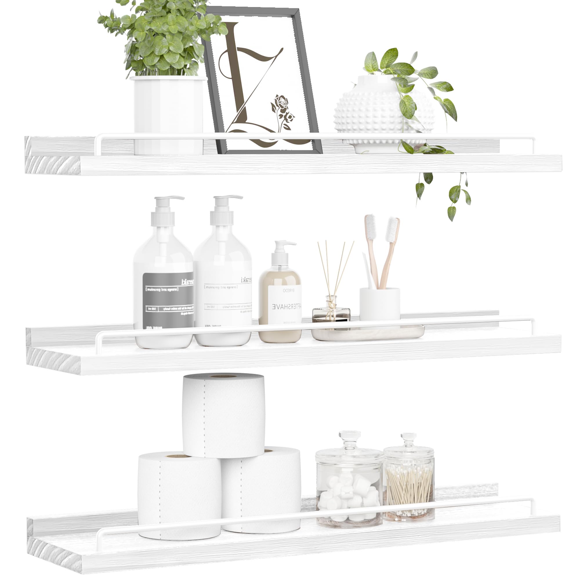 RYOFOBETTO Floating Shelves for Wall Decor Bathroom Shelves Over Toilet, Farmhouse Wall Shelves for Living Room, Bedroom, Picture Frames, Plants, Kitchen (Black, Set of 3)