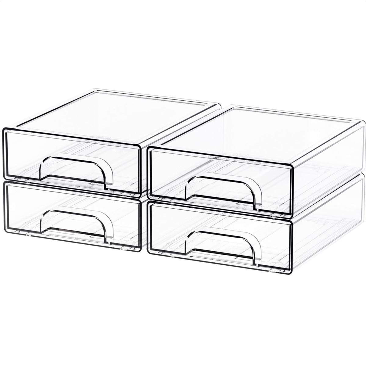 Yieach 4 Pack Clear Stackable Storage Drawers,4.4'' Tall Acrylic Drawer Containers for Organizing,Bathroom Organizers and Storage Bin Box,Plastic Makeup,Medicine Organizer Bins for Cabinet,Undersink