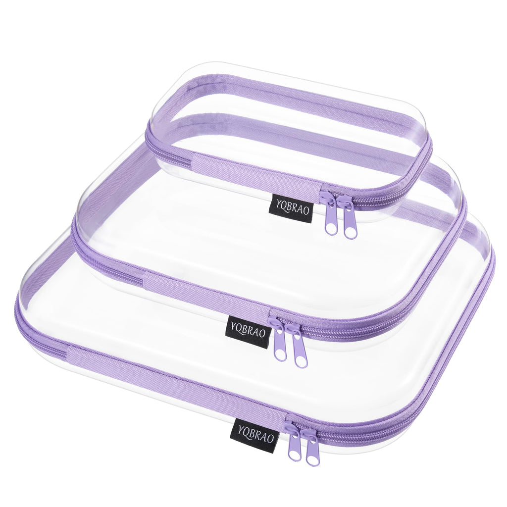 YQBRAO 3-Piece Clear Hard Shell Zipper Case Set, 1L 1M 1S, Pink