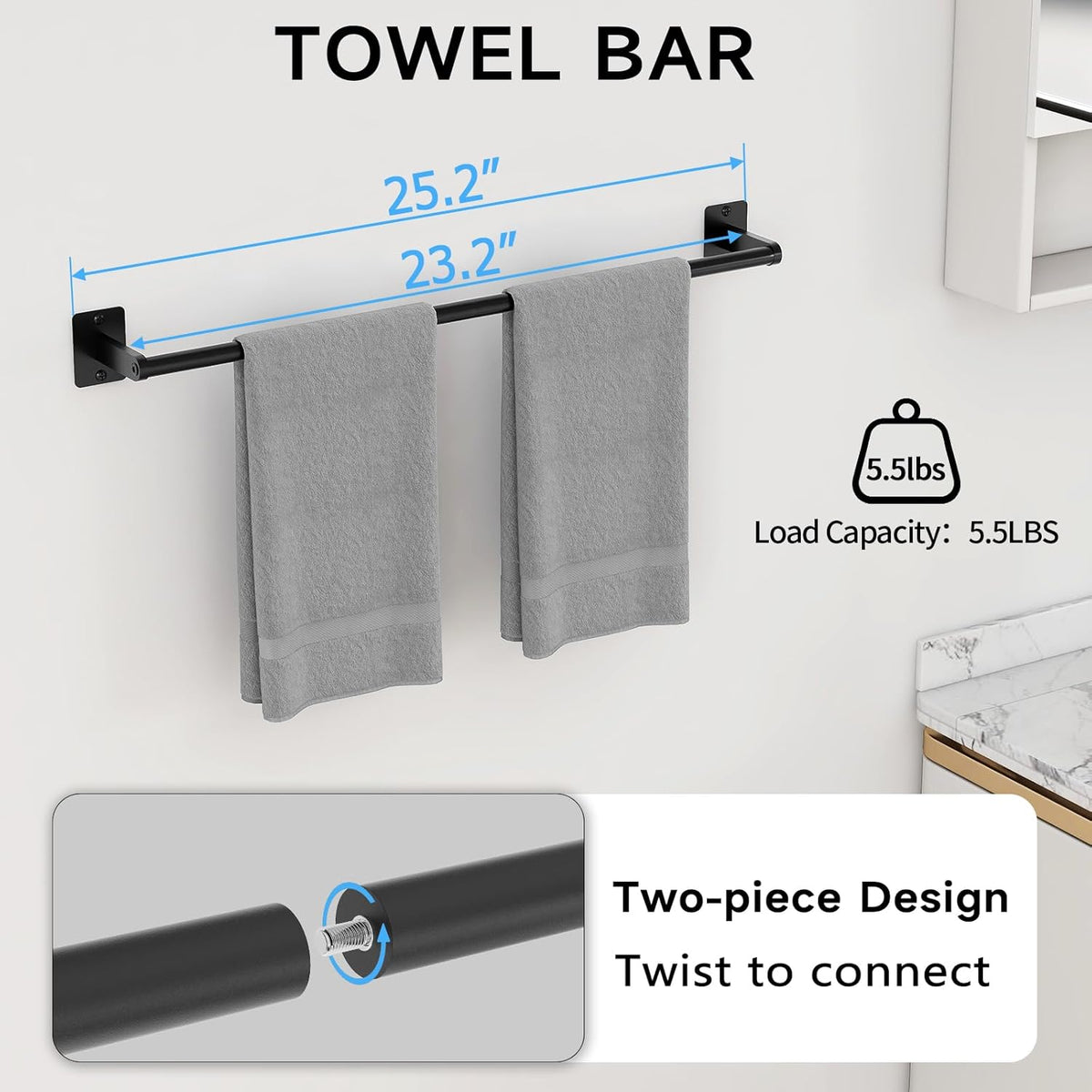 KLJKPA 10-Piece Bathroom Accessories Set, 24 inch Towel Bar