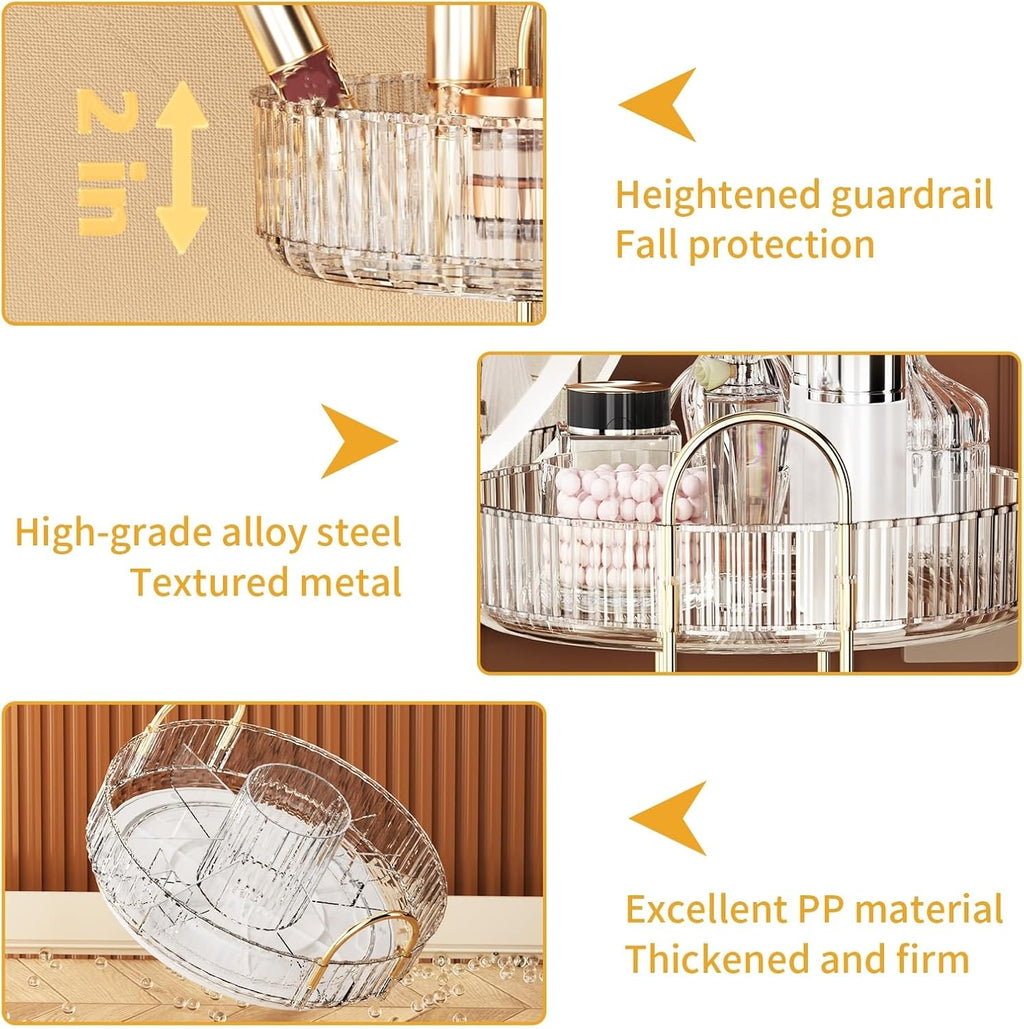 360° Rotating Makeup Organizer, Large-Capacity Skincare Make Up Storage 3 Tier Perfume Organizers Cosmetic Dresser Organizer with Makeup Brush Holder, Fits Bedroom, Bathroom, Vanity Shelf Countertop