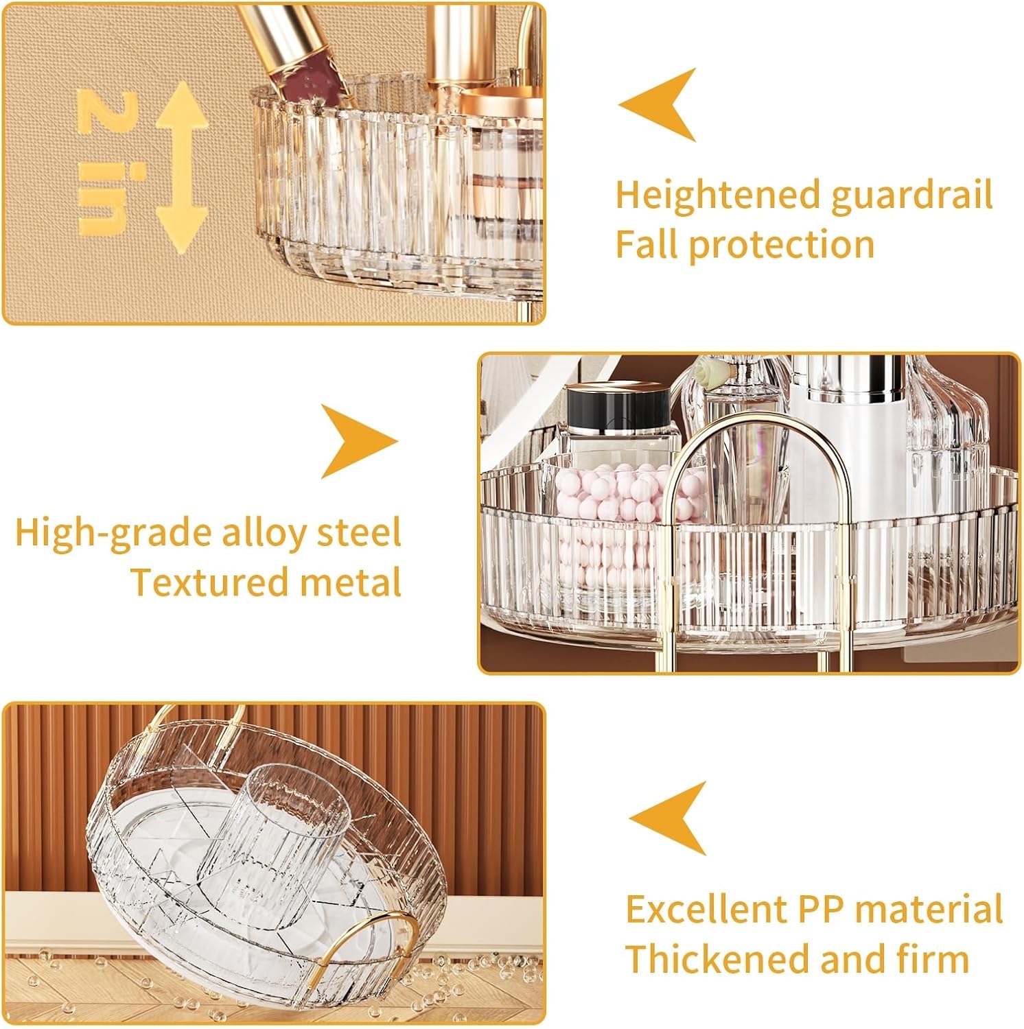 360° Rotating Makeup Organizer, Large-Capacity Skincare Make Up Storage 3 Tier Perfume Organizers Cosmetic Dresser Organizer with Makeup Brush Holder, Fits Bedroom, Bathroom, Vanity Shelf Countertop