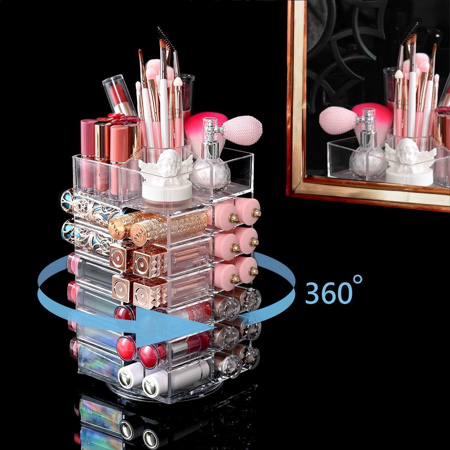 Ikee Design Acrylic Rotating Lipstick Gloss Make Up Organizer with 53 Slots