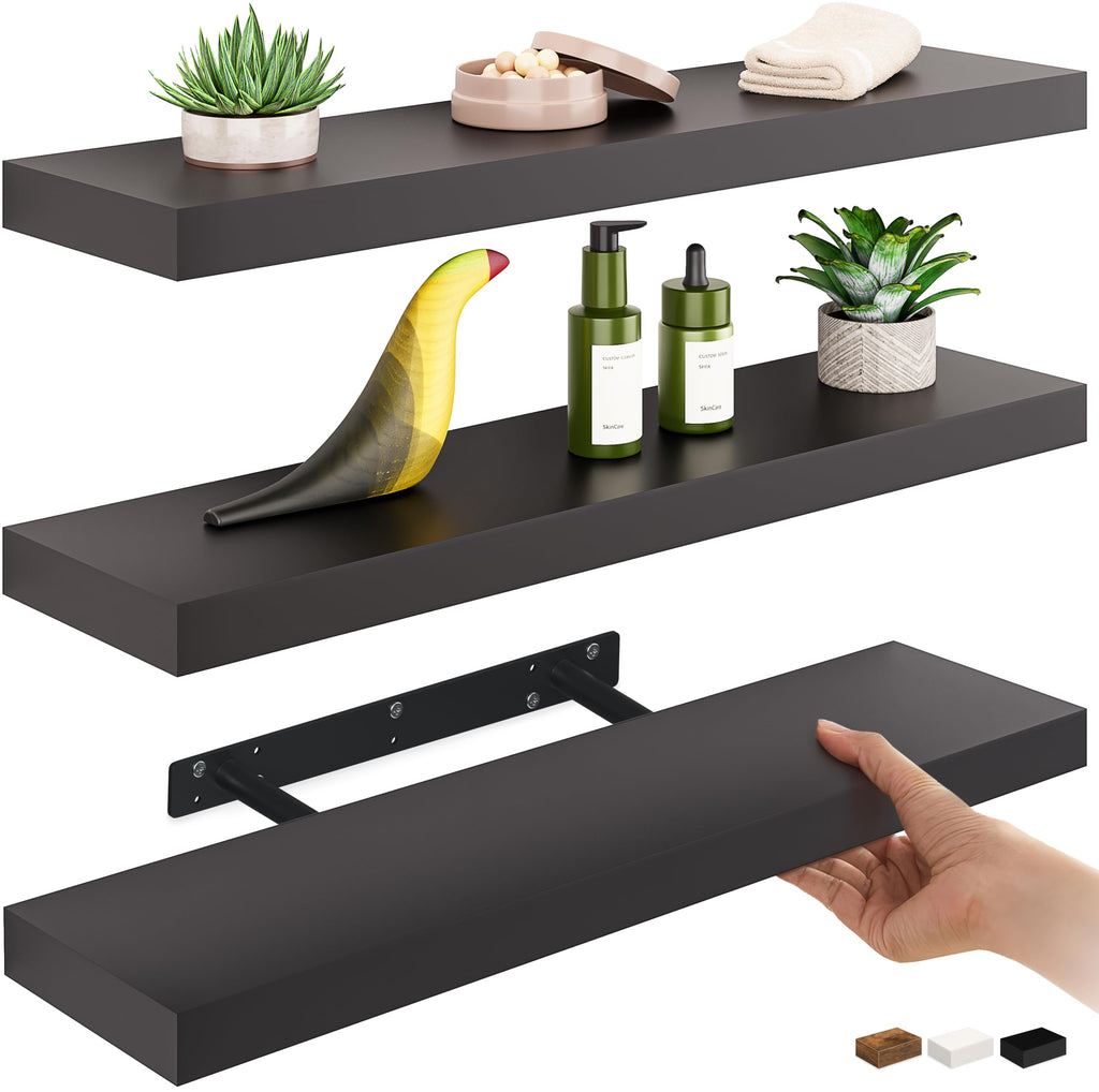 Ballucci Floating Shelf, 36" Hanging Shelf with Invisible Brackets, Wooden Floating Shelves for Walls, Book Shelf, Wall Shelves for Home Office, Bathroom, Living Room, 6 inch Deep, Gray