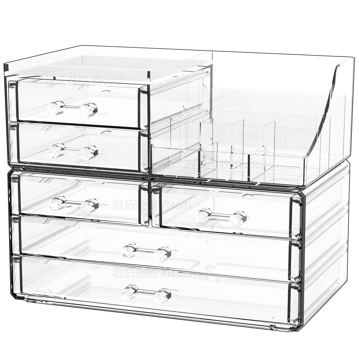 Cq acrylic Make Up Organizers for Vanity With 14 Drawers, 4 Pack Clear Drawer Organizers,Plastic Cute Desk Accessories Organization and Bathroom Organizers Storage Case Box Cube for Beauty,Skin Care