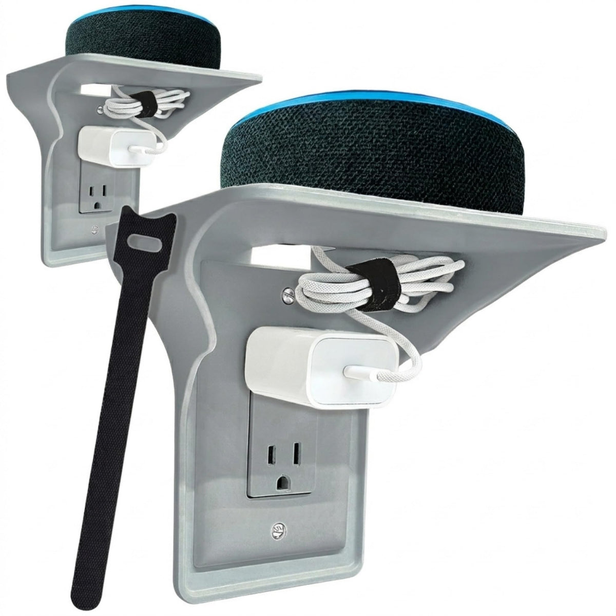 Power Perch Outlet Shelf with Cord Storage Strap, Plug Shelf White 2-Pack