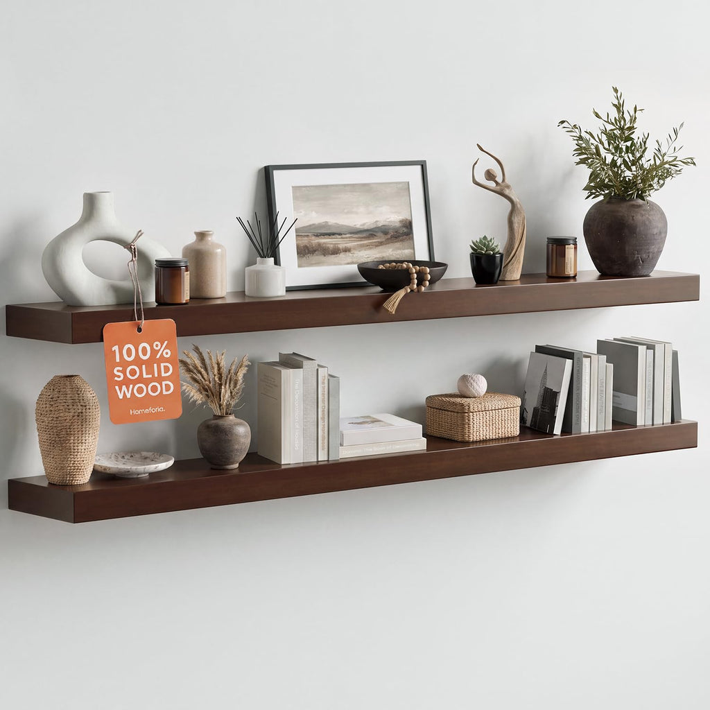 Homeforia 24 Inch Floating Shelves, High-End Solid Pine Wood, Set of 2