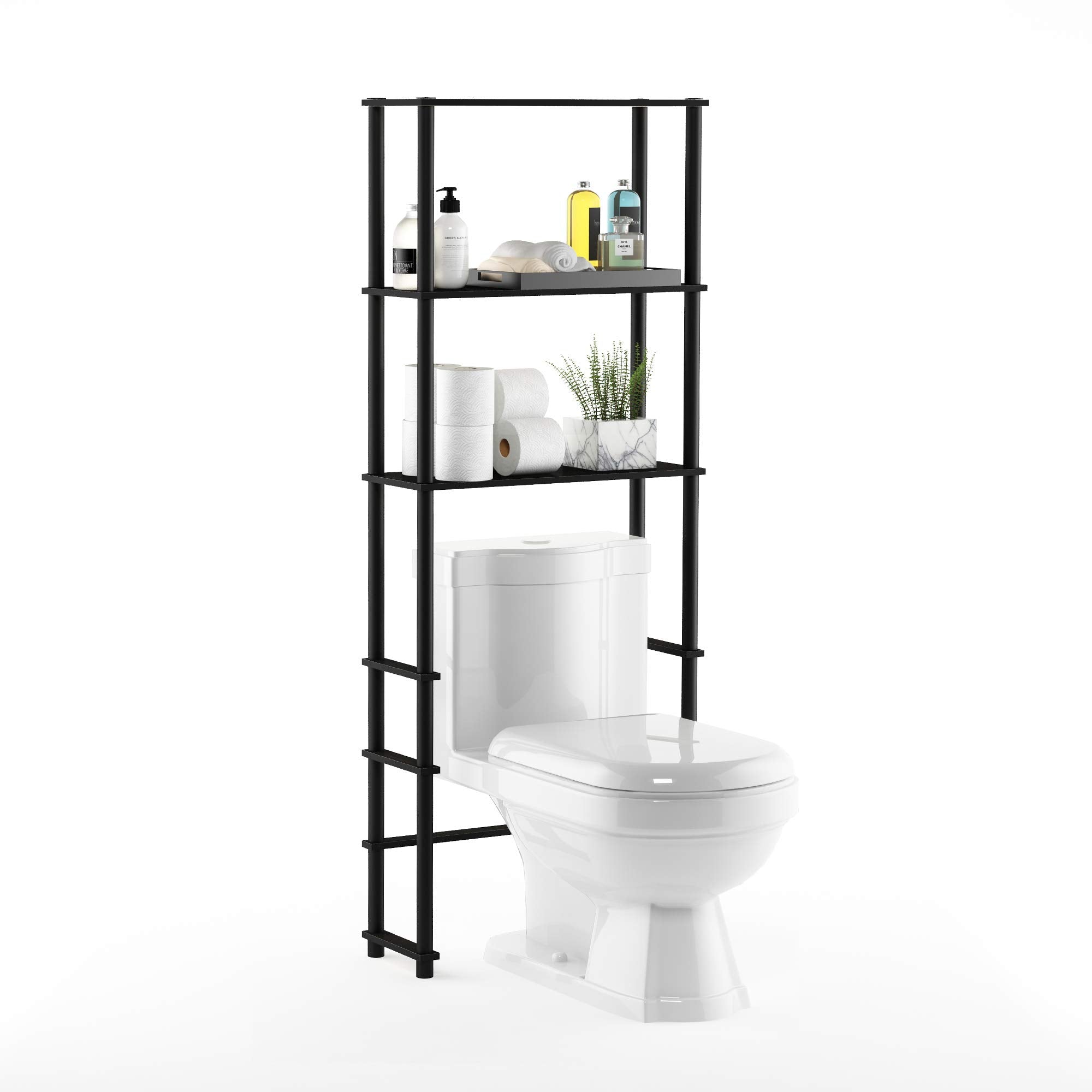 Furinno Turn-N-Tube Over The Toilet Storage, 3-Shelf Over The Toilet Organizer, Freestanding Space Saver Bathroom Shelf, for Bathroom Organizers and Storage, White