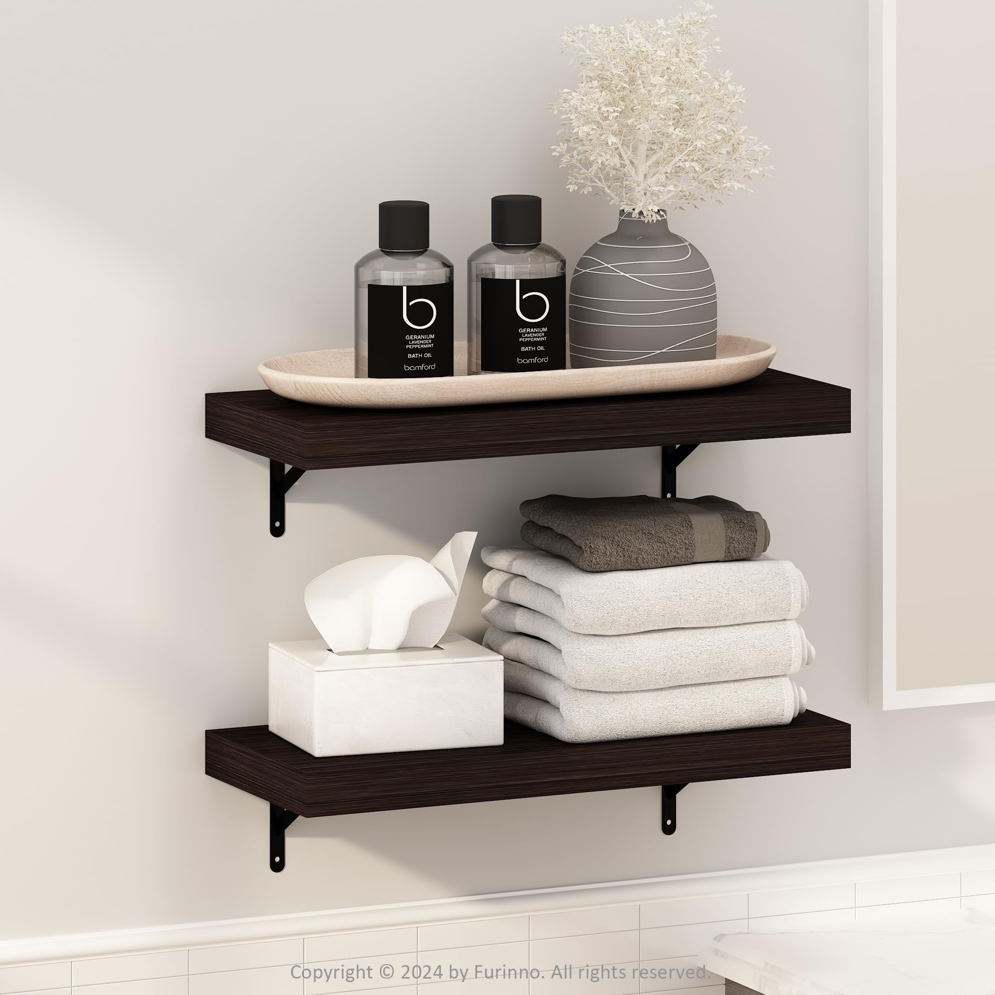 Furinno Tanna Floating Shelves for Wall Set of 2, 22-Inch Bathroom Wall Shelf, Wall Mounted Shelf, for Bathroom Organizers and Storage, Living Room, Natural