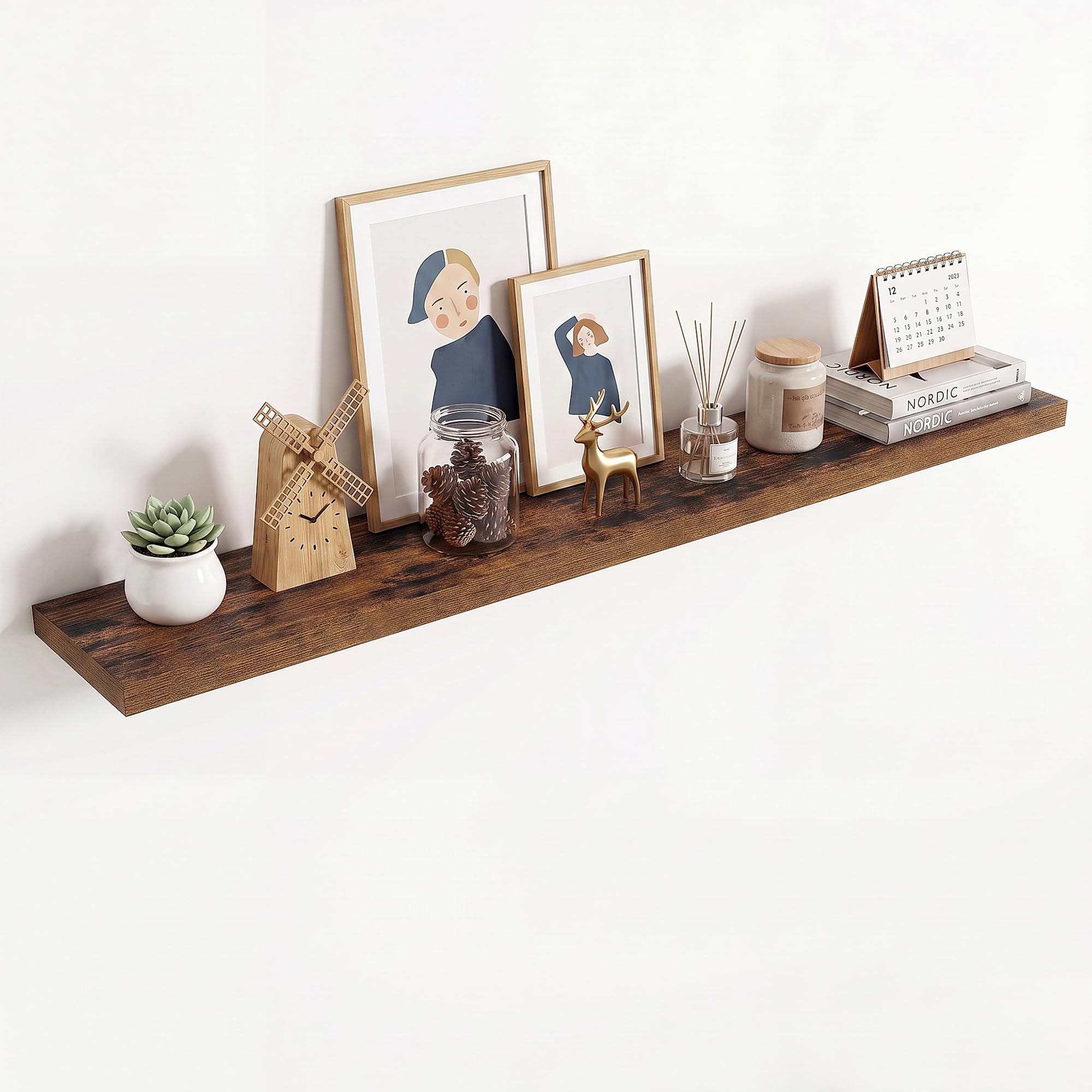 36in Floating Shelves for wall Set of 2, Black Wall Mounted Shelf 9.3in Deep for Wall Decor, Hanging Shelf 1.5in Thick for Living Room, Bedroom, Bathroom, Kitchen, Office