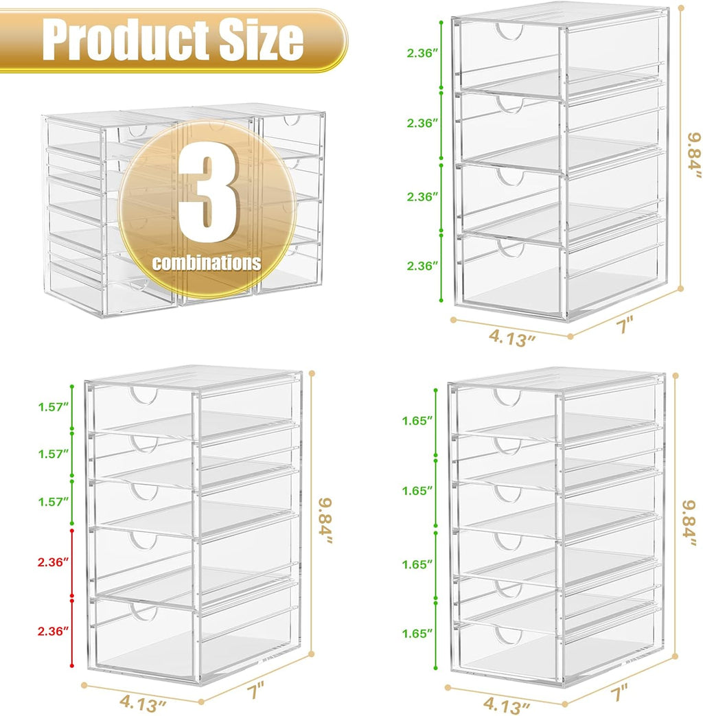 YFXCVSL 3-Pack Acrylic 15-Drawer Storage & Makeup Organizer for Desk