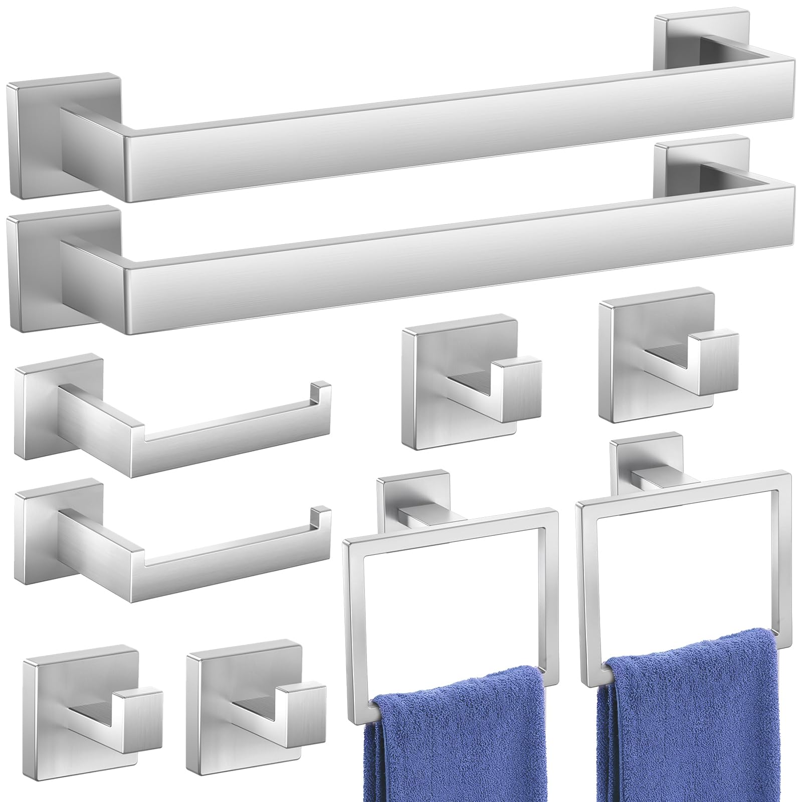 Bathroom Hardware Accessories Set: Bath Towel Bar Set, Towel Racks for Bathroom Wall Mounted, SUS304 Stainless Steel (Matte Black, 12-Pieces)