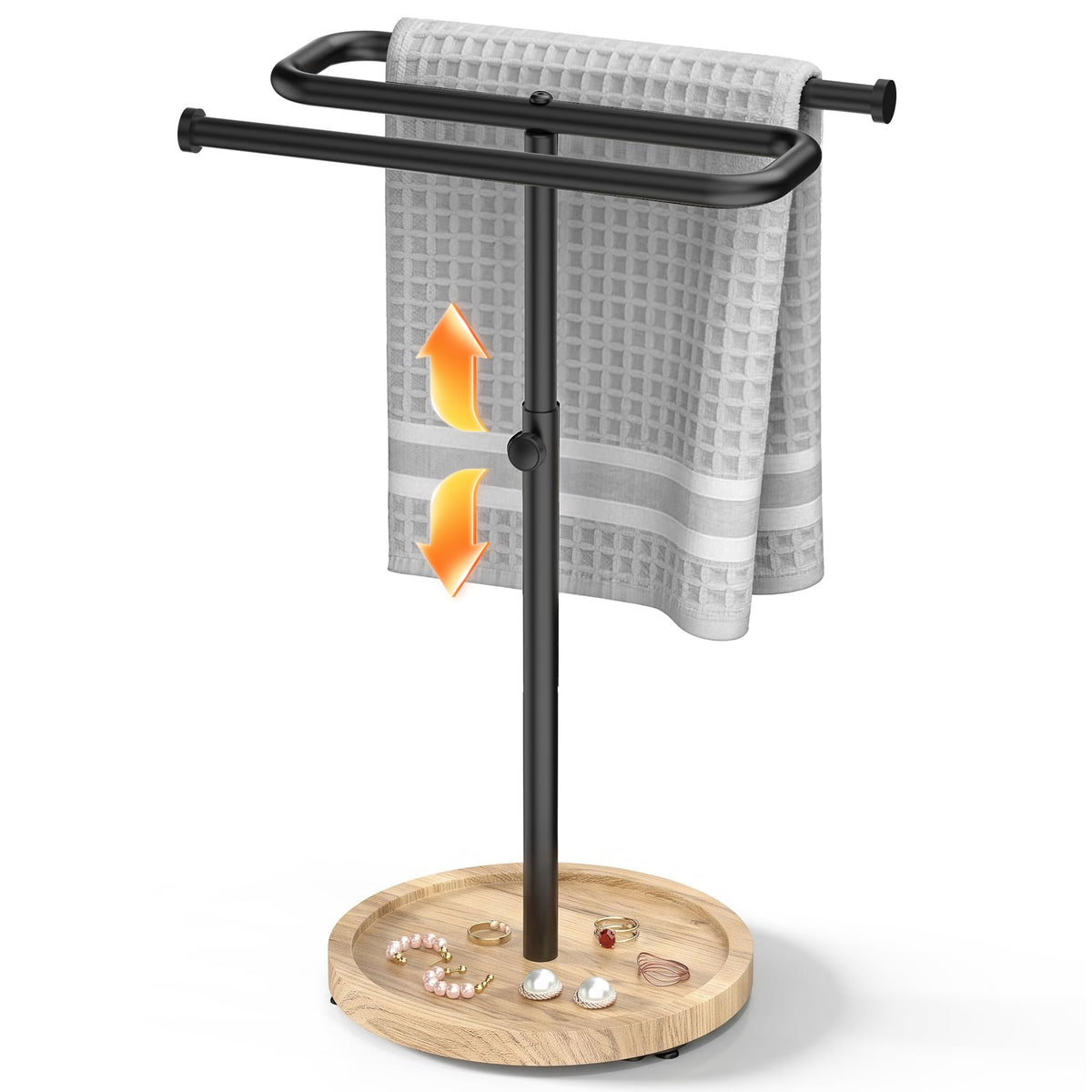 Aetyord S-Shape Countertop Towel Holder - Height Adjustable for Bathroom/Kitchen/RV | Rustproof Metal & Wood Base All Black