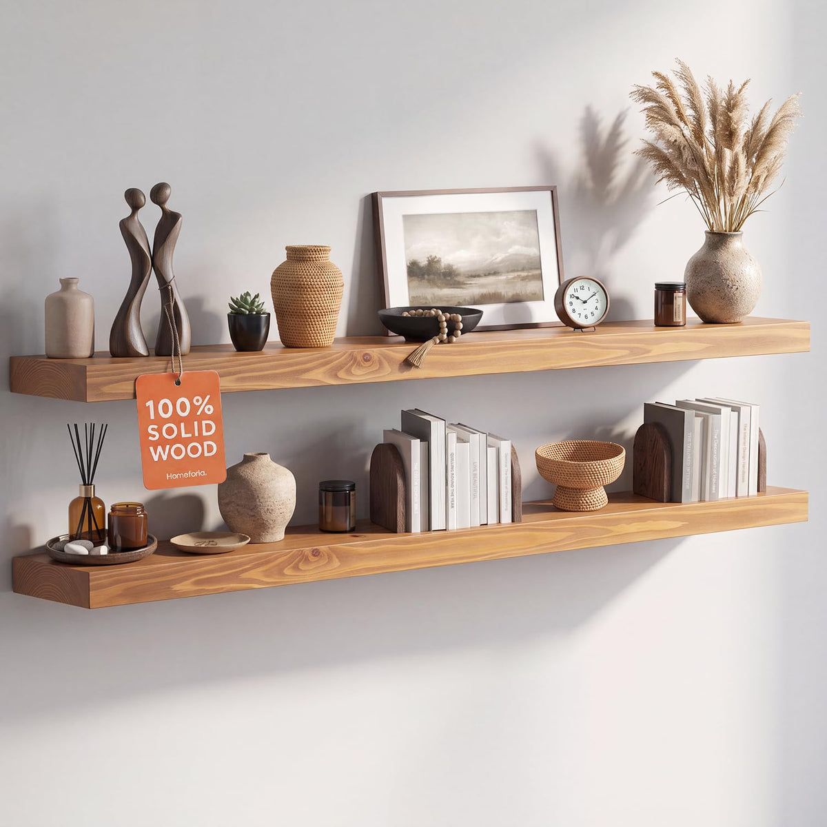 Homeforia 24 Inch Floating Shelves, High-End Solid Pine Wood, Set of 2