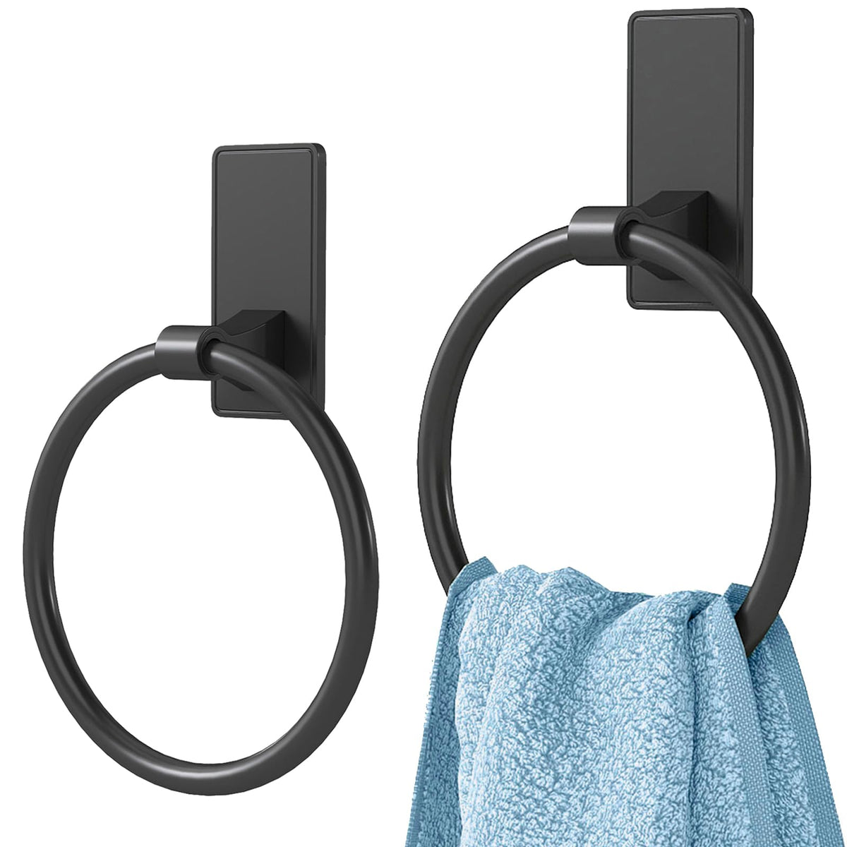 Towel Ring, SUS304 Hand Towel Holder for Bathroom，Adhesive Towel Holder Bathroom Towel Hanger for Bathroom, Matte Black