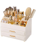 Lolalet 3-Layer PU Leather Makeup Organizer for Cosmetic Vanity -Beige