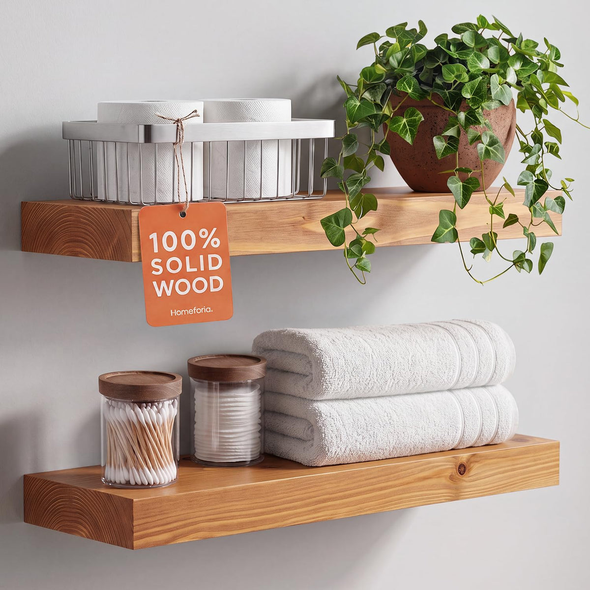 Homeforia 24 Inch Floating Shelves, High-End Solid Pine Wood, Set of 2