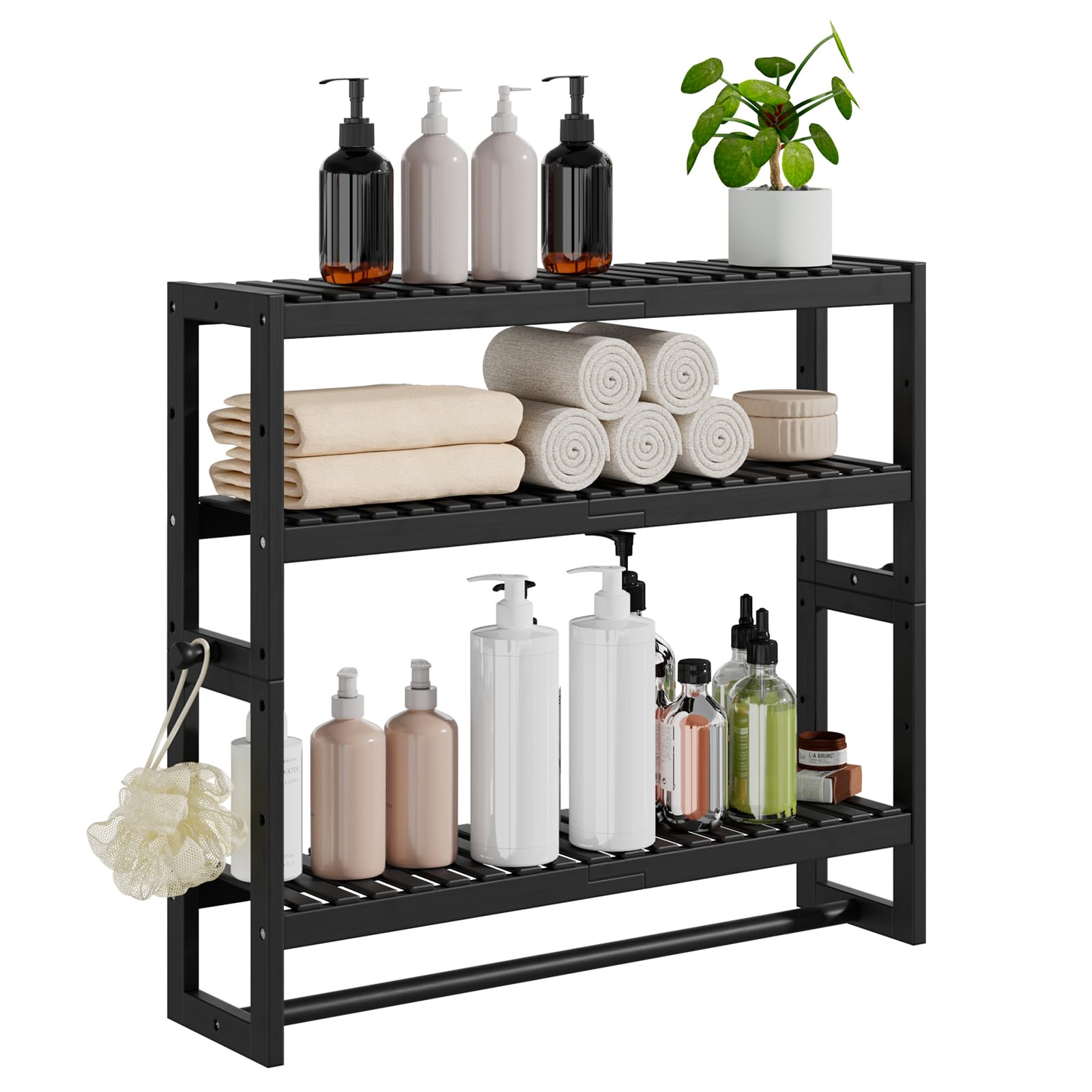 RRX Bathroom Shelf Storage Organizer, Shelf 3-Tier Adjustable Layer, Beige