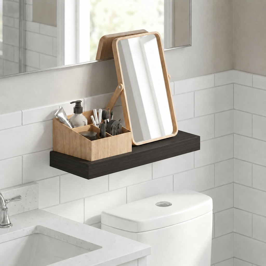Furinno Tanna Floating Shelves for Wall, Bathroom Wall Shelf, Americano