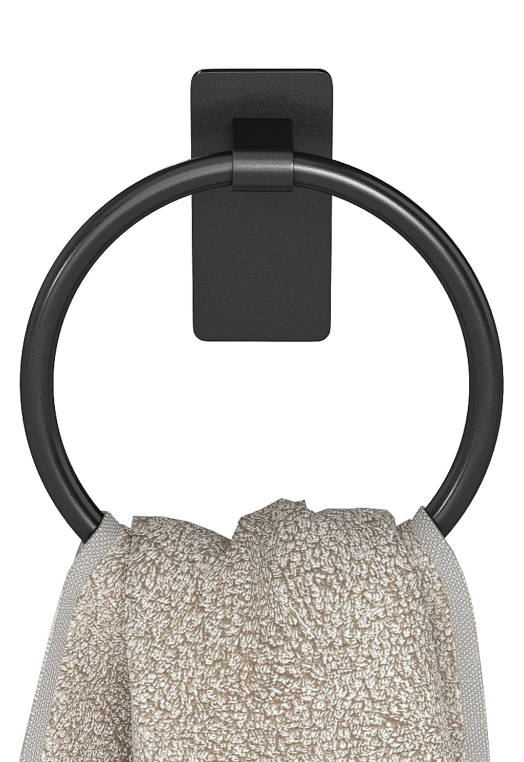 STWWO Hand Towel Holder for Bathroom, Adhesive Round Towel Ring, Black