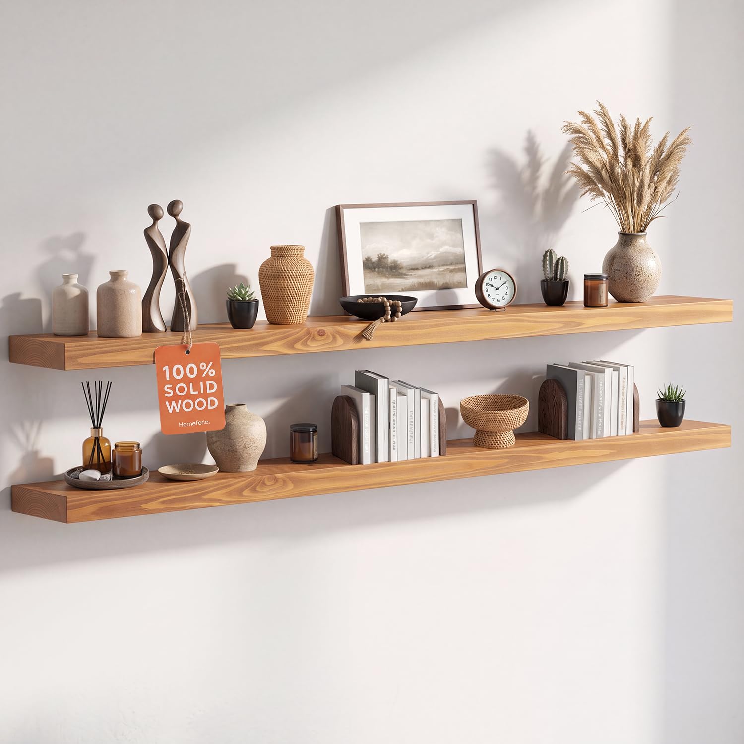 Homeforia 24 Inch Floating Shelves, High-End Solid Pine Wood, Set of 2