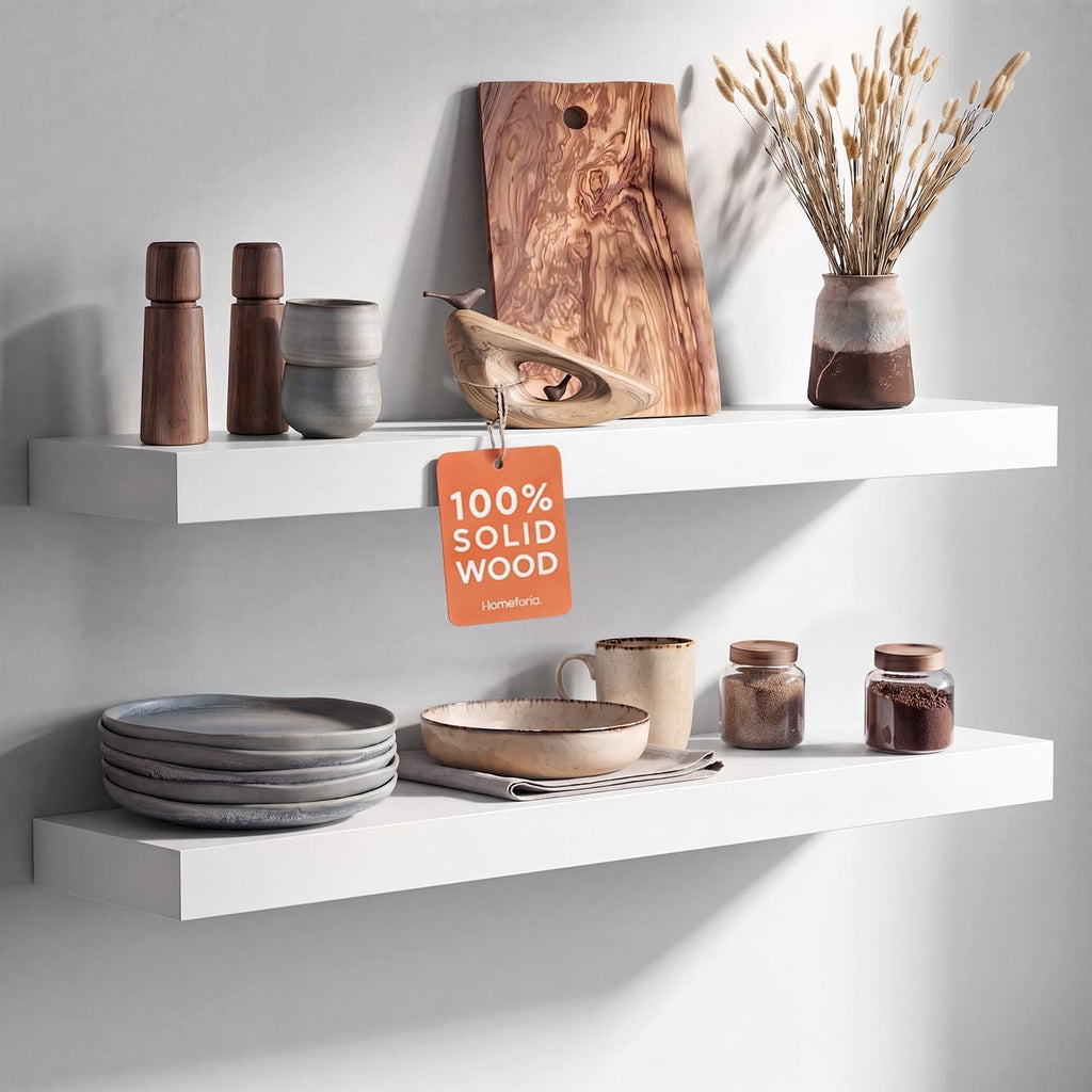 Homeforia 24 Inch Floating Shelves, High-End Solid Pine Wood, Set of 2